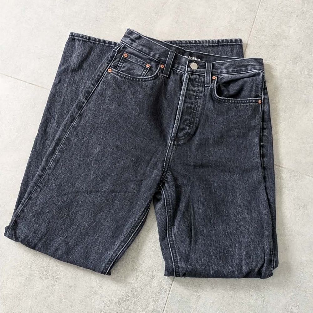 Denim Forum Straight Leg Jeans in Dark Wash Black